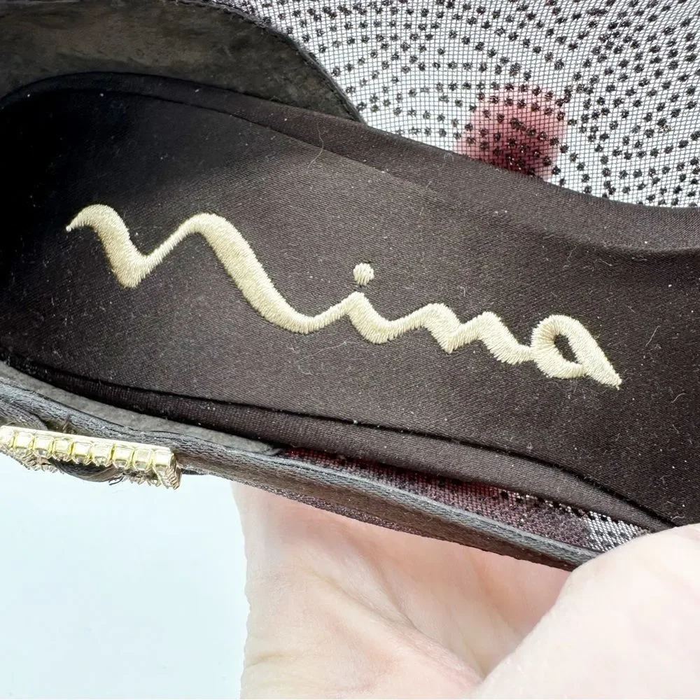 Women's Nina Cocoa Brown Sheer Glitter Satin Formal Pumps Heels Shoes size 8M‎